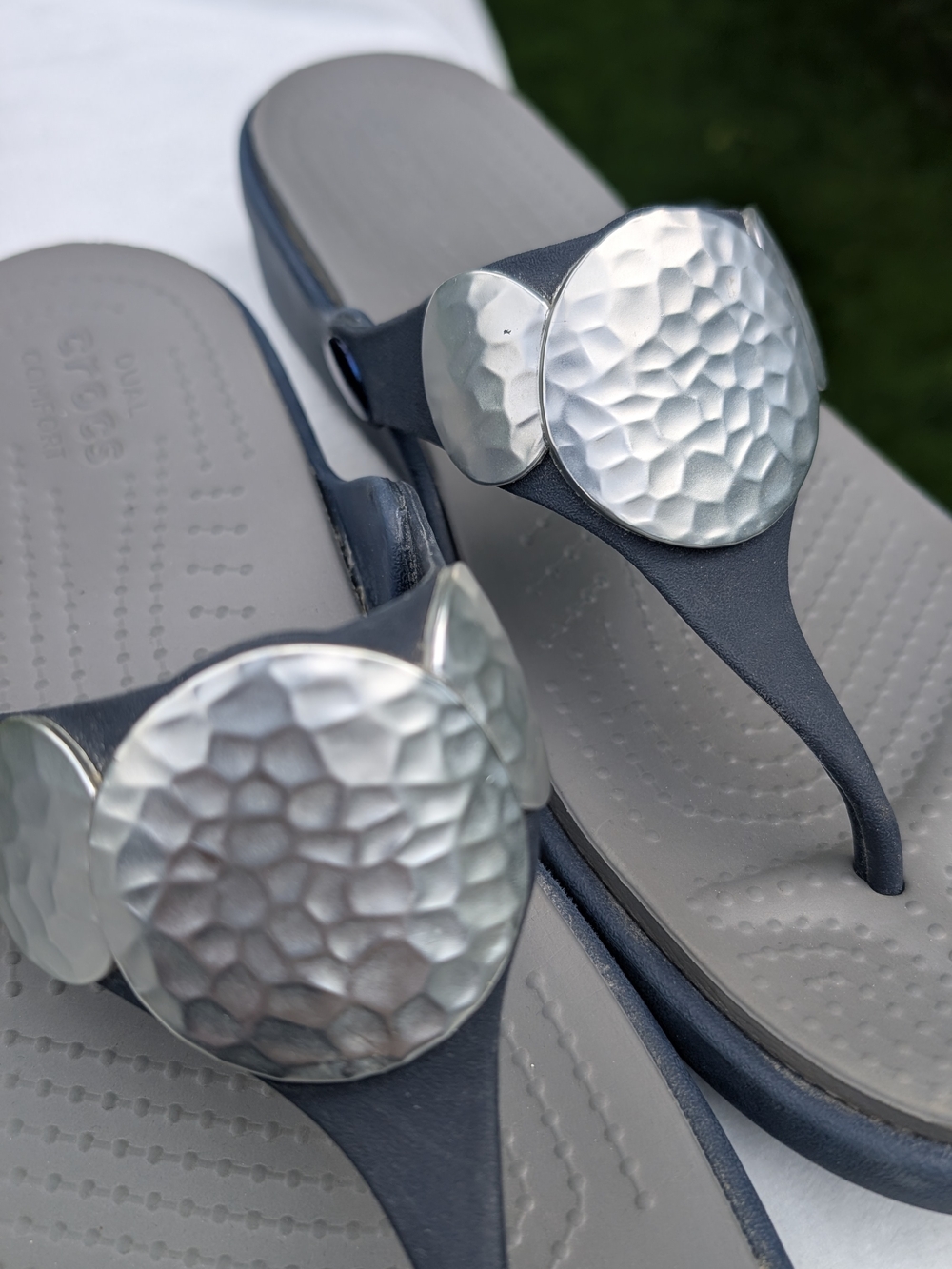 Silver Medallion Navy Thong Sandals